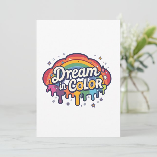 Convite Dream in Color | Rainbow Positive Quote   (Em pé/Frente)