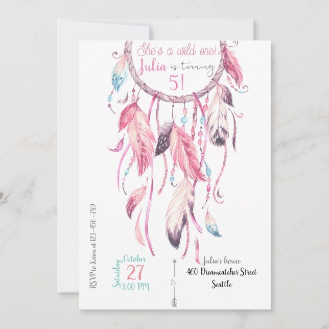 Convite Dreamcatcher Birthday Invitation (Frente)