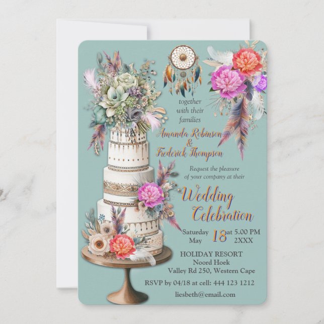 Convite Dreamcatcher num tema boêmico (Frente)