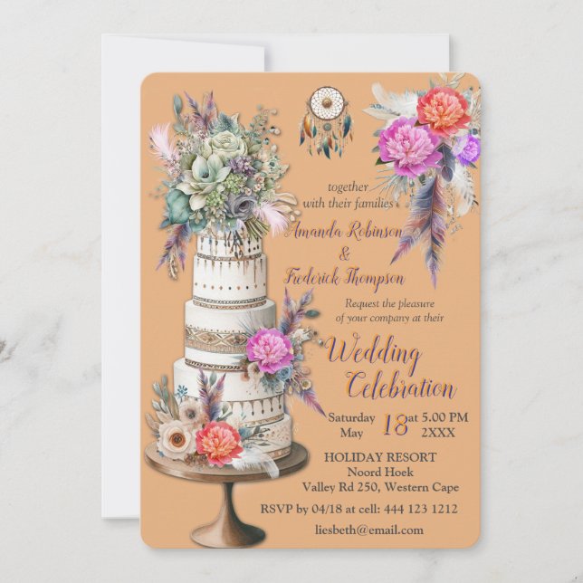 Convite Dreamcatcher num tema boêmico (Frente)