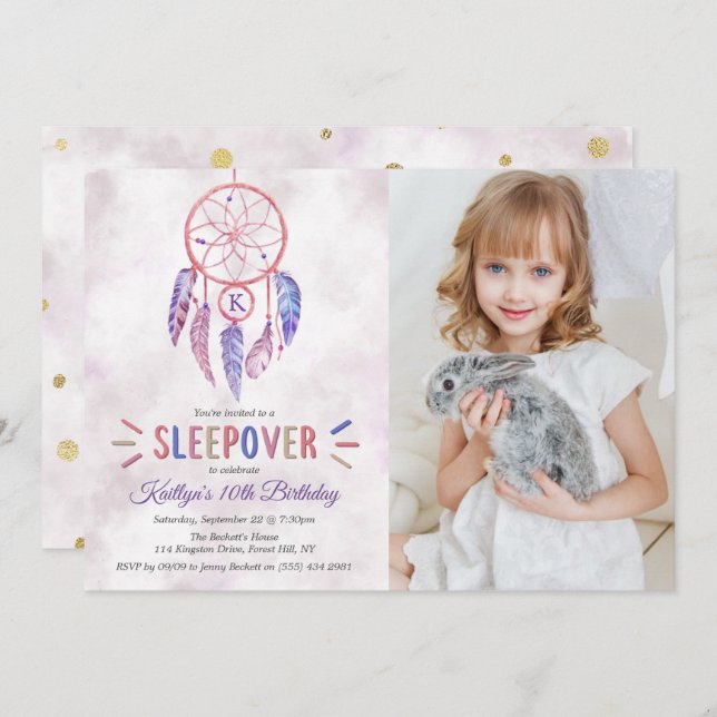 Convite Dreamcatcher Sleepover Qualquer Foto De Aniversári (Frente/Verso)