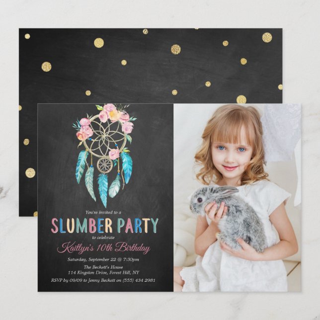 Convite Dreamcatcher Slumber Party Qualquer Idade Foto de  (Frente/Verso)