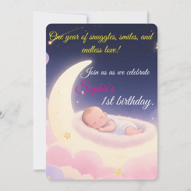 Convite Dreamfirst Birthday Moon & Stars Invitation (Verso)