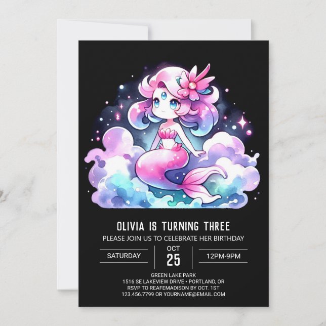 Convite DreamOcean Smermaid Birthday (Frente)