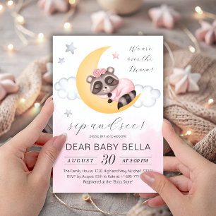 Convite Dreamover Sobre a Moon Raccoon Girl Sip and See