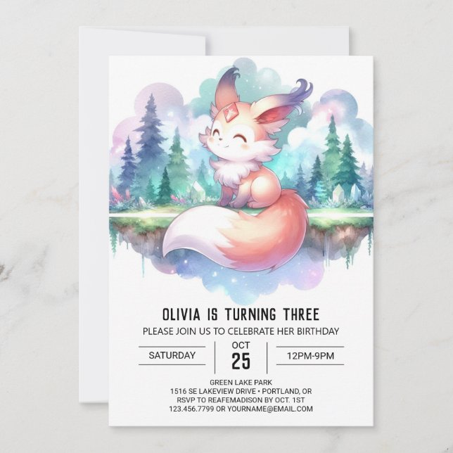 Convite Dreamsy Fox Birthday digital (Frente)