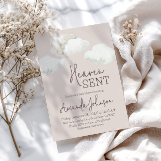 Convite Dreamy Beige Heaven Sent Baby Shower
