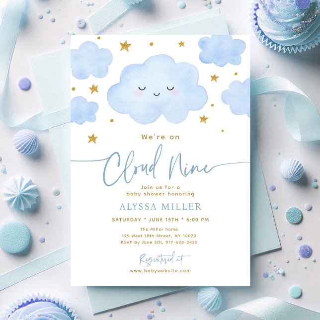 Convite Dreamy Blue Cloud Nine Baby Shower (Criador carregado)