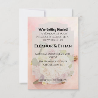 Convite Dreamy Blush Pink Rose and Tulle Romantic Wedding
