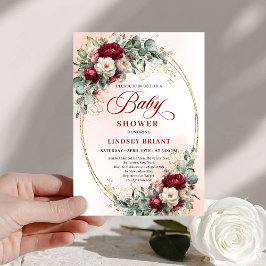 Convite Dreamy Bohemian Deep Red Floral Baby Shower