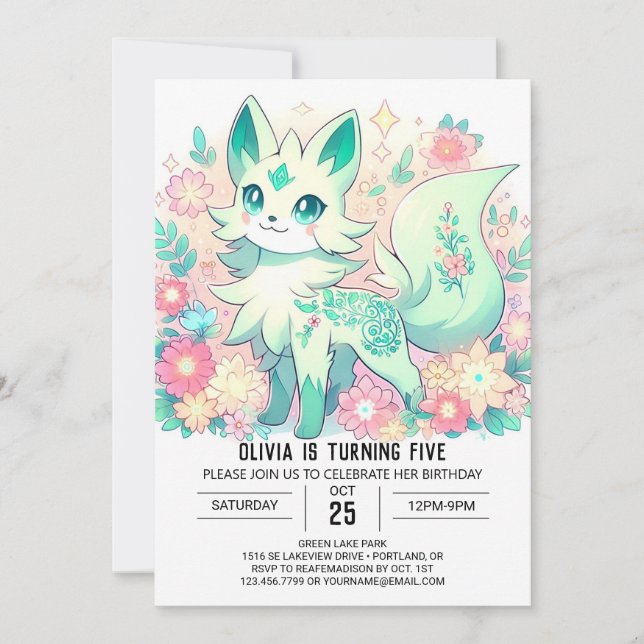 Convite Dreamy Boho Fox Digital Birthday (Frente)