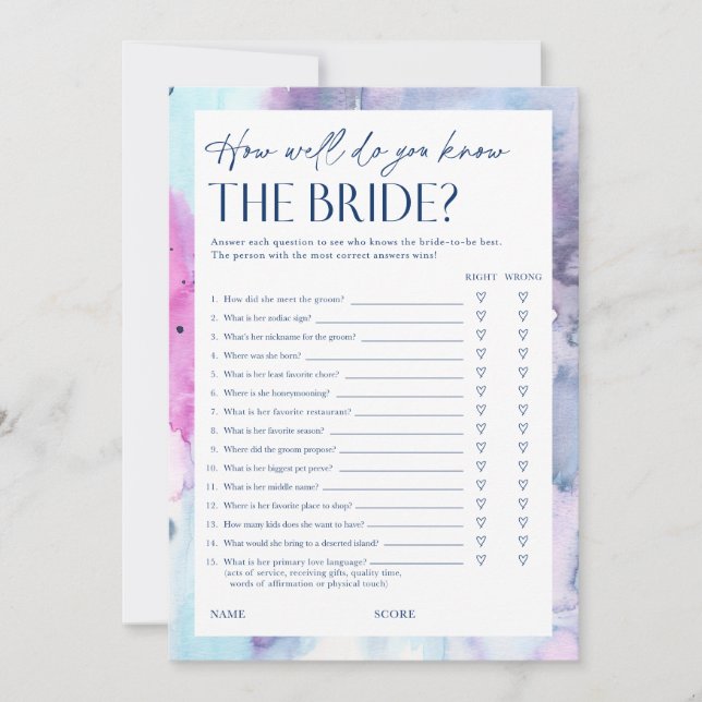 Convite Dreamy Bridal Shower Questionnaire Game Card (Frente)