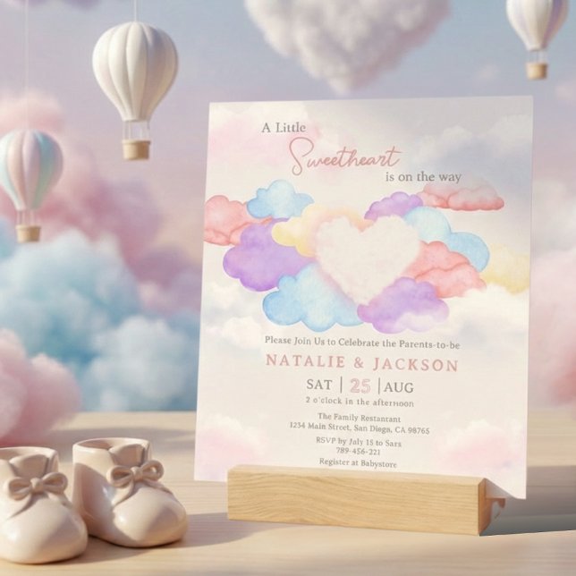 Convite Dreamy Clouds Little Sweetheart Coed Chá de fralda (Dreamy Clouds Little Sweetheart Coed Baby Shower Invitation)