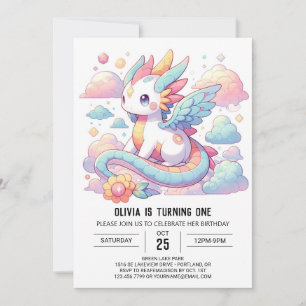 Convite Dreamy Cute Dragon primeiro aniversario