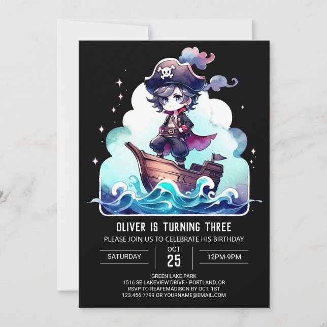 Convite Dreamy Cute Pirate Birthday (Frente)