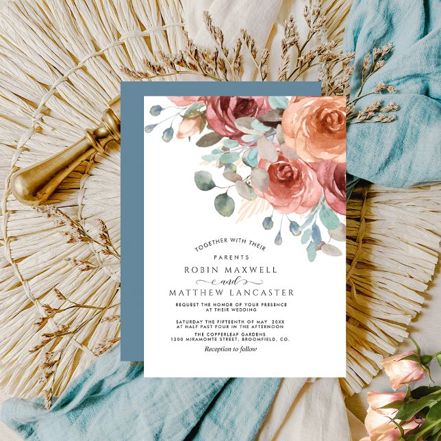 Convite Dreamy Dusty Blue Eethal Casamento Floral (Criador carregado)