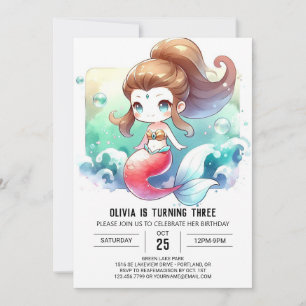 Convite Dreamy Elegant Mermaid Birthday