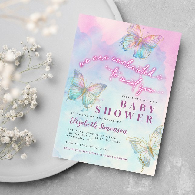 Convite Dreamy Encantou-se em Conhecê-Lo Chá de fraldas de (Dreamy Enchanted to Meet You Butterfly Baby Shower Invitation)
