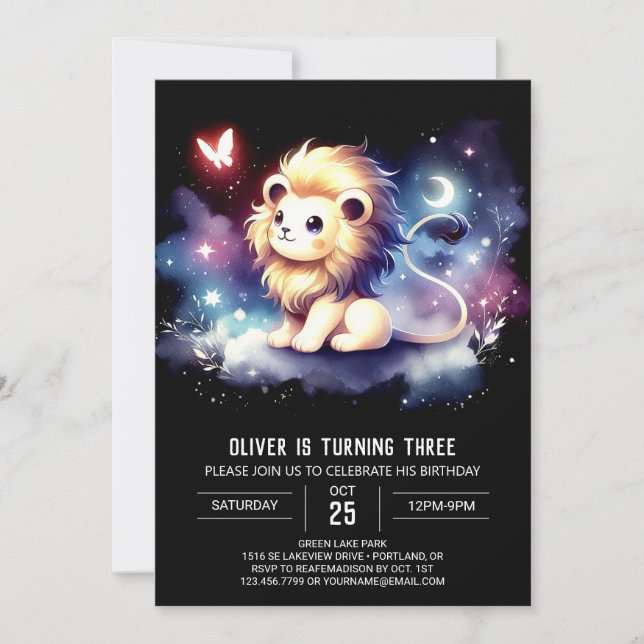 Convite Dreamy Fantasy Lion Birthday (Frente)