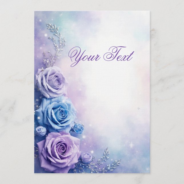 Convite Dreamy Fantasy Purple and Blue Roses (Frente)