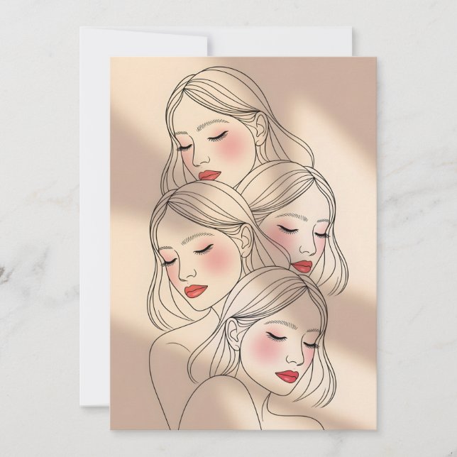 Convite Dreamy Female Faces Print, Closed Eyes, Calming (Frente)