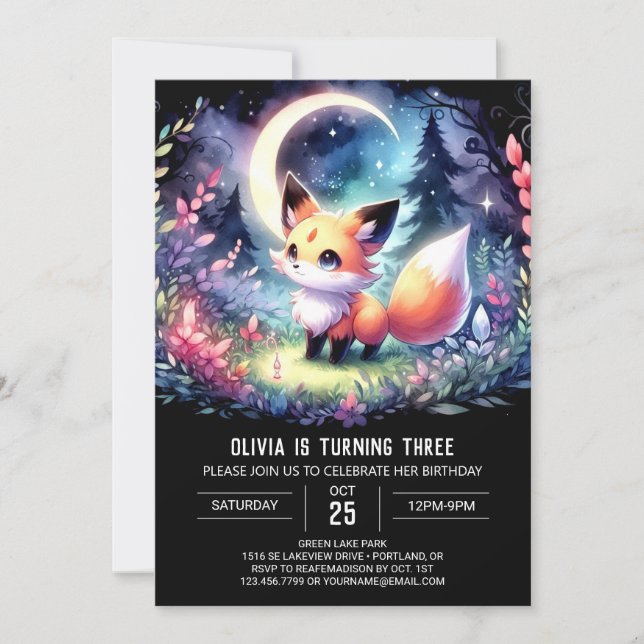 Convite Dreamy Fox Birthday Imprimível (Frente)