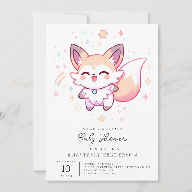 Convite Dreamy Fox Chá de fraldas (Frente)