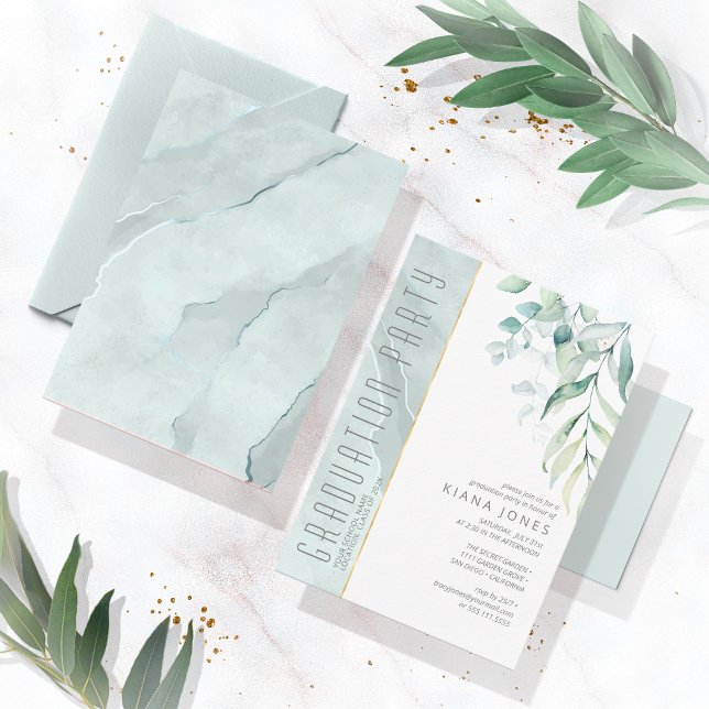 Convite Dreamy Greenery Graduation Green/Blue ID911 (Criador carregado)