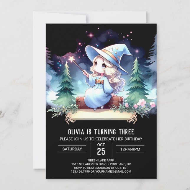 Convite Dreamy Magic Wizard Birthday (Frente)