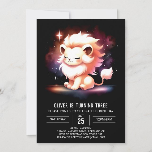Convite Dreamy Minimalist Lion Birthday (Frente)