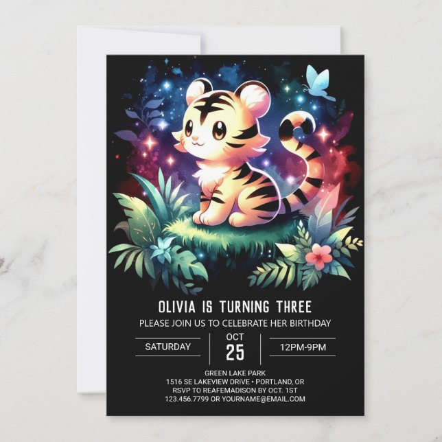 Convite Dreamy Minimalist Tiger Birthday (Frente)