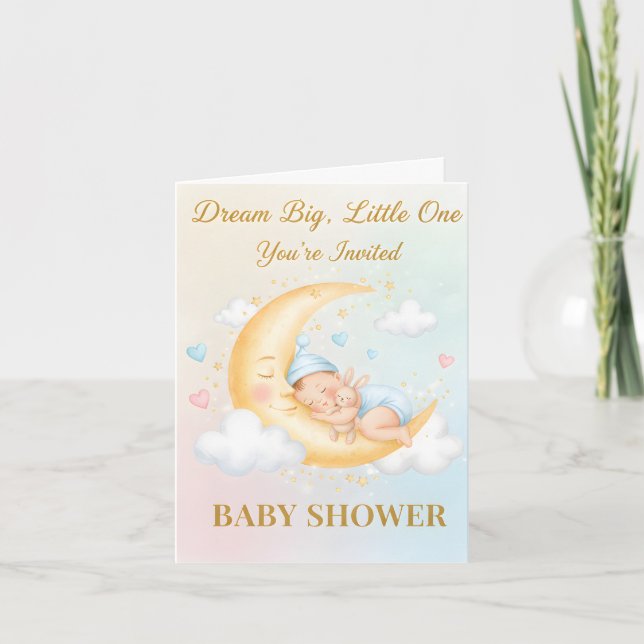 Convite Dreamy Moon Baby Shower Invitation - Sleeping Baby (Frente)
