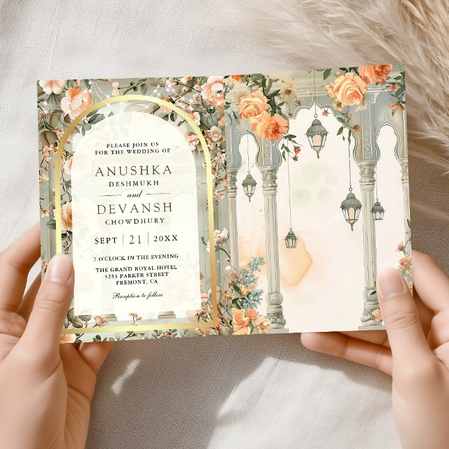 Convite Dreamy Mughal Palace QR Code Indian Wedding (Criador carregado)