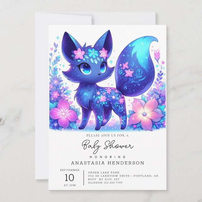 Convite Dreamy Mythical Fox Chá de fraldas (Frente)