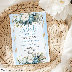 Convite Dreamy Pastel Blue Floral Sweet Dezesseis 16