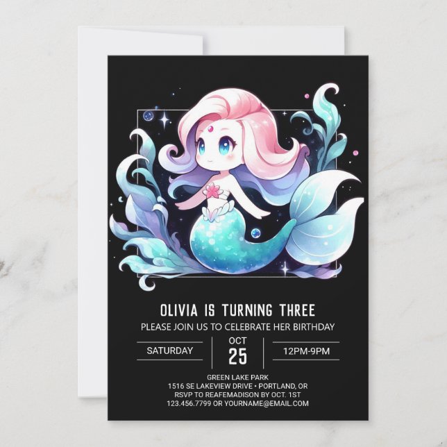 Convite Dreamy Pastel Mermaid Birthday (Frente)
