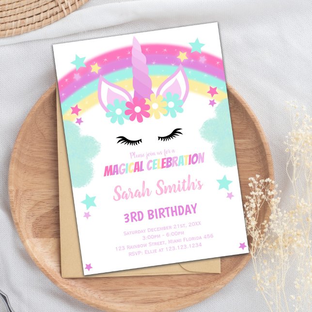 Convite Dreamy Pastel Mint Party Card (Green Cloud Unicorn Invitations)