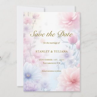 Convite Dreamy Pink Blue Watercolor Fantasy Floral Fine