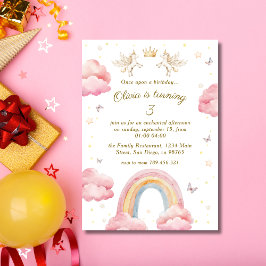 Convite Dreamy Pink Rainbow Unicorn Birthday