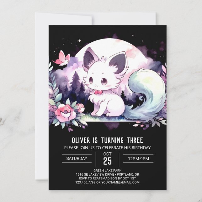 Convite Dreamy Printable Cat Birthday (Frente)