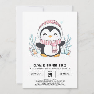 Convite Dreamy Snowflake Penguin Digital Birthday