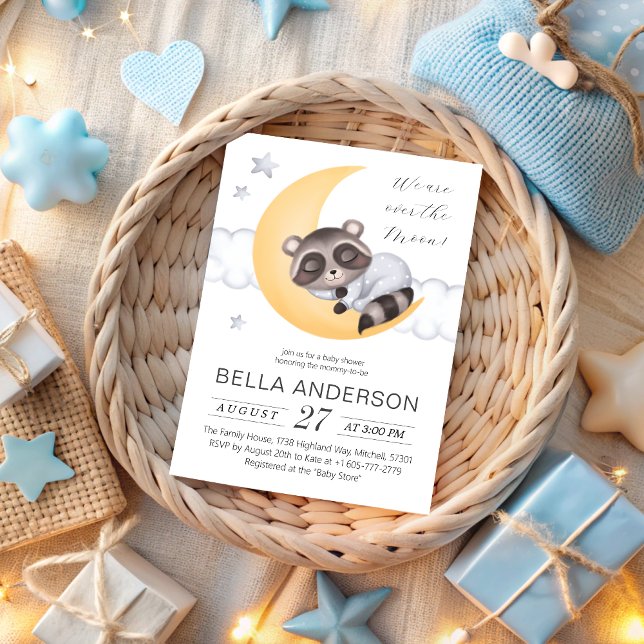 Convite Dreamy sobre o Chá de fraldas Moon Raccoon Boy (Dreamy Over the Moon Raccoon Boy Baby Shower Invitation)