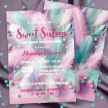 Convite Dreamy Soft Pastel Feather Sweet 16 Aniversário<br><div class="desc">Apresentamos o nosso sonho e caprichoso 16 convite. O design apresenta penas macios e pastéis em tons de rosa, lavanda, chalé e branco delicadamente espalhados por um fundo rosa cintilante. As penas, juntamente com a reluzente reluz e as pérolas brilhantes, evocam uma sensação de magia e celebração, fazer-a uma escolha...</div>