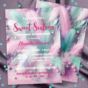 Convite Dreamy Soft Pastel Feather Sweet 16 Aniversário