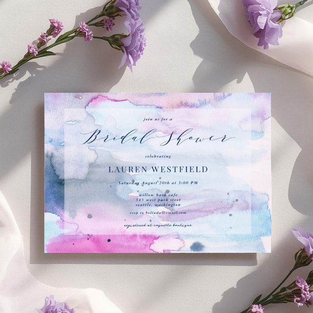 Convite Dreamy Spring Pink & Navy Bridal Shower Invitation (Criador carregado)