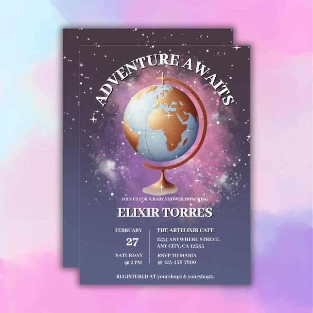 Convite Dreamy Watercolor Adventure Aguarda Chá de fraldas (Criador carregado)