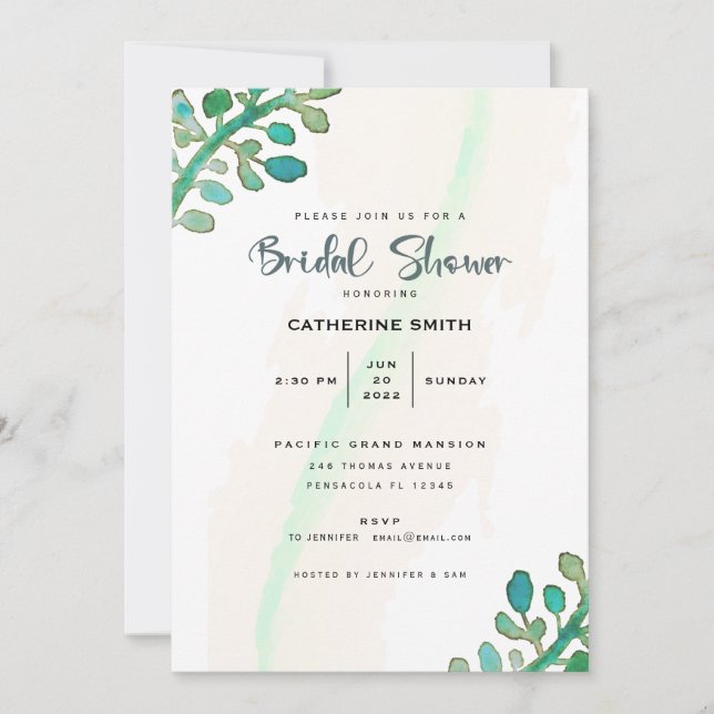 Convite Dreamy Watercolor Chá de panela Greenery (Frente)
