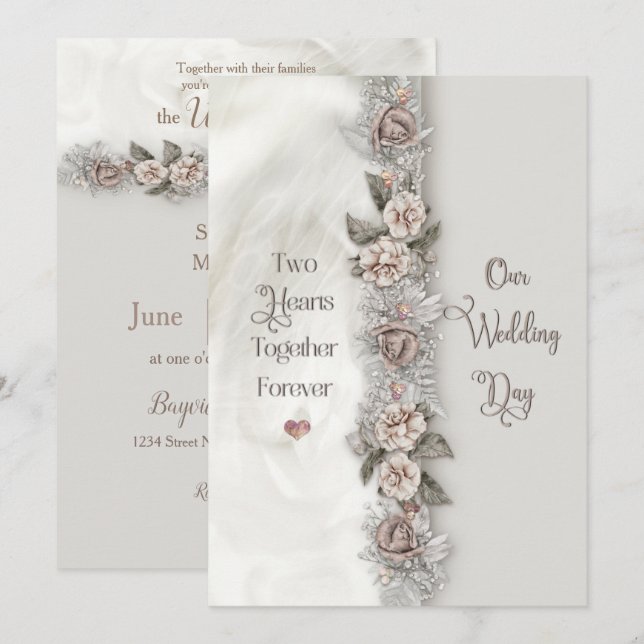 Convite Dreamy Watercolor Floral Beige Rosa (Frente/Verso)