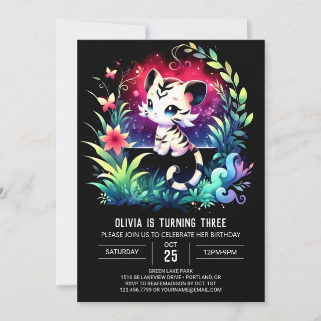 Convite Dreamy Watercolor Tiger Birthday (Frente)