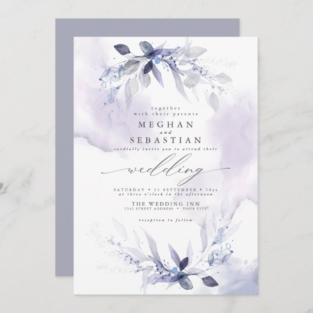 Convite Dreamy Wedding Watercolor Lilac (Frente/Verso)